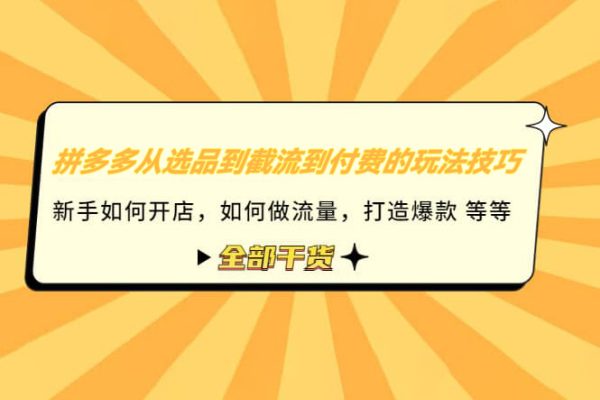 拼多多從選品到截流到付費的玩法技巧，助你掌握拼多多截流自然流量玩法，高投產玩法