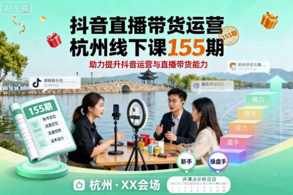 大果錄客傳媒·抖音直播帶貨運(yùn)營杭州線下課155期，助力提升抖音運(yùn)營與直播帶貨能力